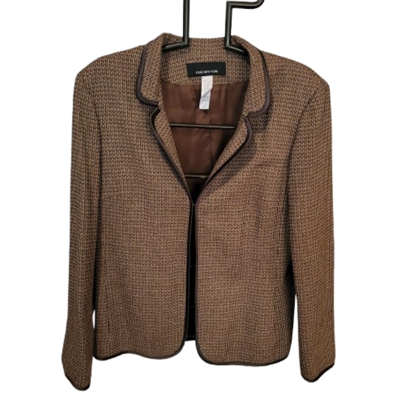 Jones New York Virgin Wool Blend Tweed Open Front Blazer Brown 14 - Picture 3 of 12